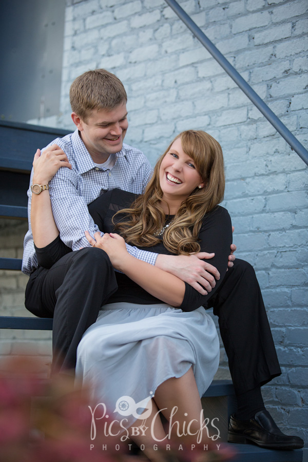 fun engagement photo in pittsburgh, pics by chicks photography