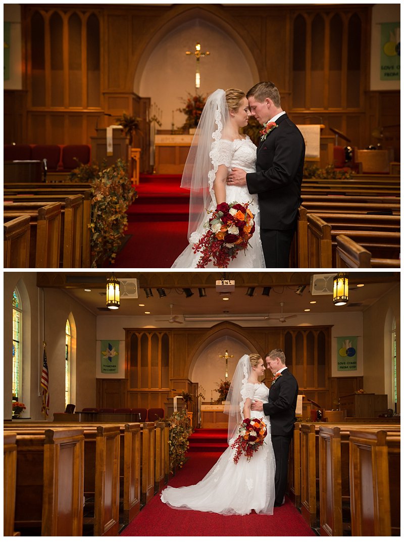 bridal portraits in church at Chippewa United Methodist Church in Beaver Falls, PA