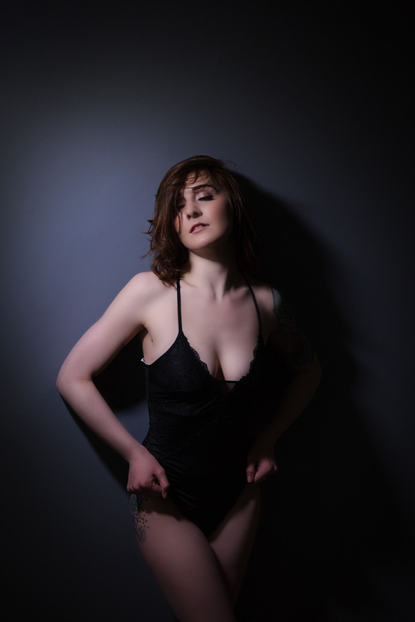 boudoir photos Pittsburgh woman in black slip boudoir pose