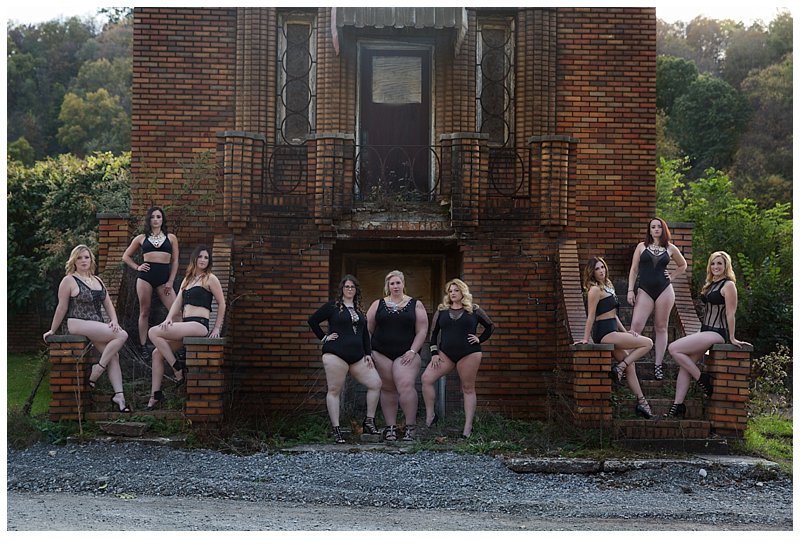 outdoor boudoir photo shoot in pittsburgh PA with 9 women