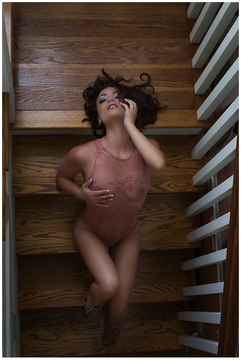 boudoir photography pittsburgh of woman on steps for a boudoir pose