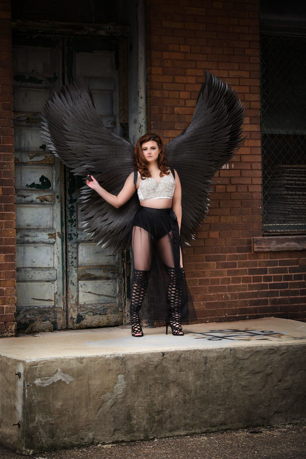 boudoir photography pittsburgh with black wings in city photo shoot with Maura Chick boudoir photography pittsburgh with black wings in city photo shoot with Maura Chick