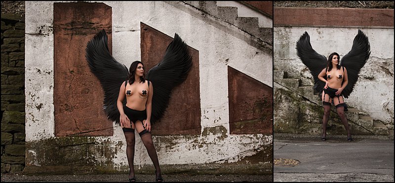 black wings and garter belt stockings with boudoir photographer maura chick black wings and garter belt stockings with boudoir photographer maura chick
