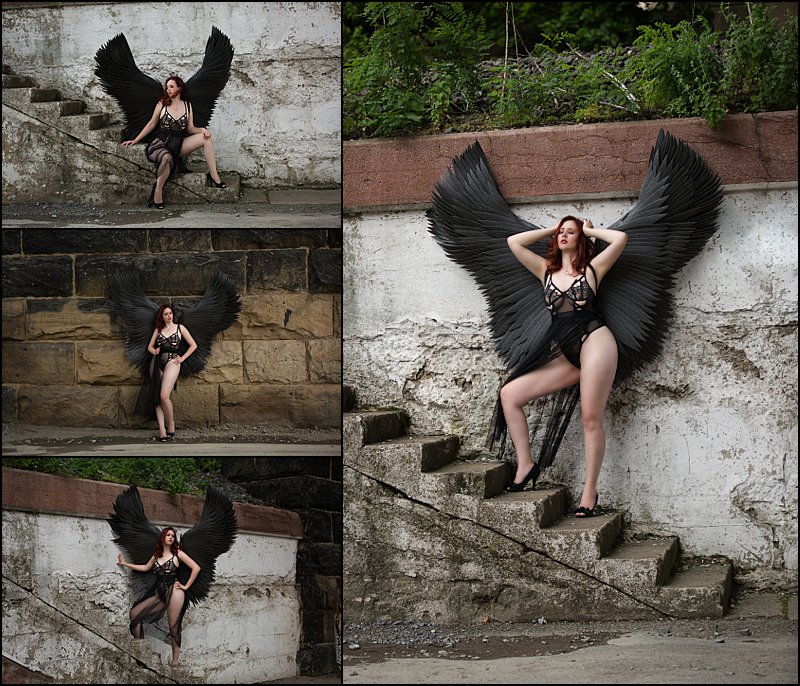 boudoir photography pittsburgh woman in lingerie outside in black fantasy wings, boudoir photo shoot boudoir photography pittsburgh woman in lingerie outside in black fantasy wings, boudoir photo shoot