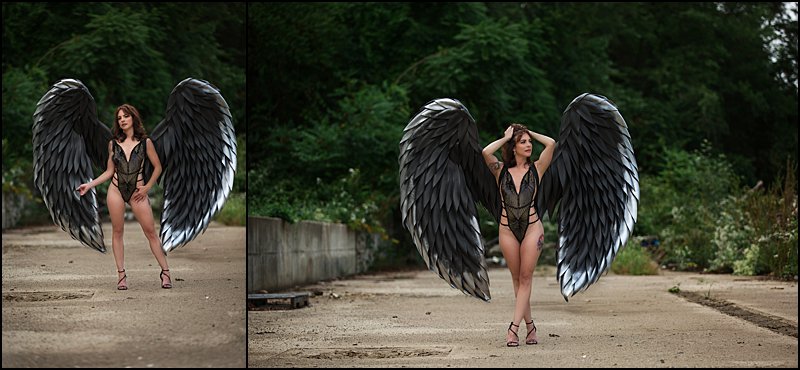 pittsburgh boudoir photography gray & silver wings for photo shoot