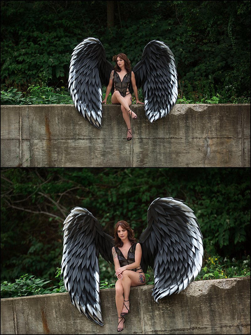 boudoir photo shoot with gray & silver wings in Pittsburgh with Maura Chick, Pics By Chicks Photography boudoir photo shoot with gray & silver wings in Pittsburgh with Maura Chick, Pics By Chicks Photography