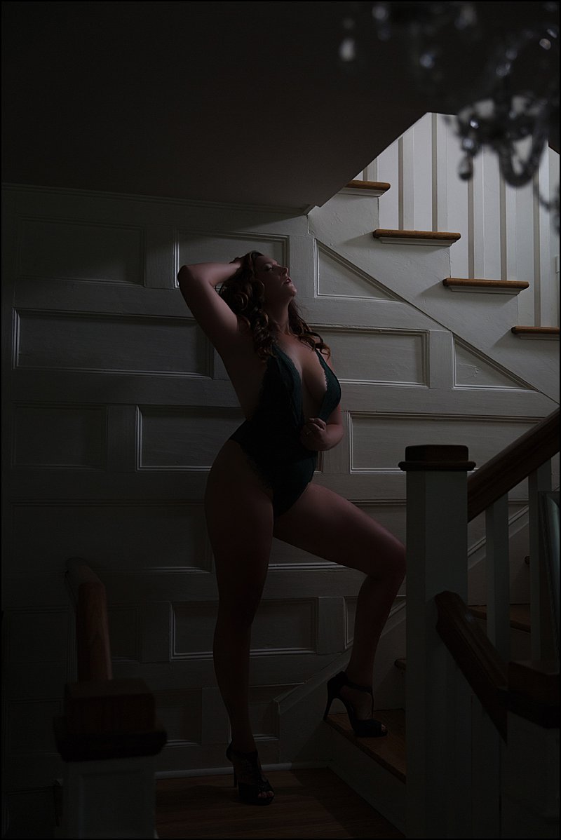 sexy photos pittsburgh of woman on stairs at boudoir studio