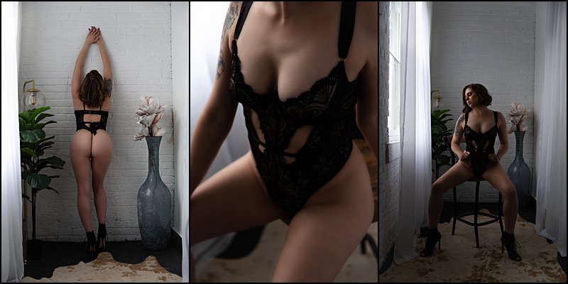 boudoir photos pittsburgh, boudoir studio in western PA, sexy photo shoot pittsburgh, black lingerie on white wall