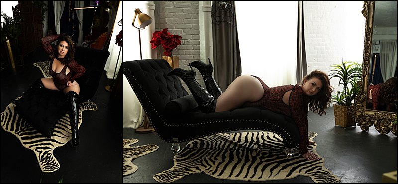 Plus size boudoir photography pittsburgh, beaver county boudoir photographer, studio with chaise lounge chair posing in lingerie