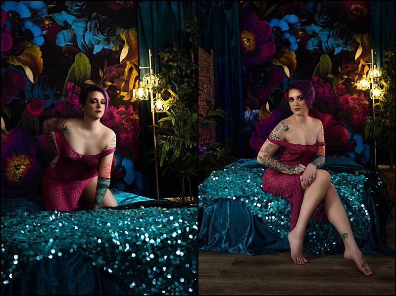 boudoir photography pittsburgh sweet dreams teal and neon set at boudoir studio Maura Chick Studios