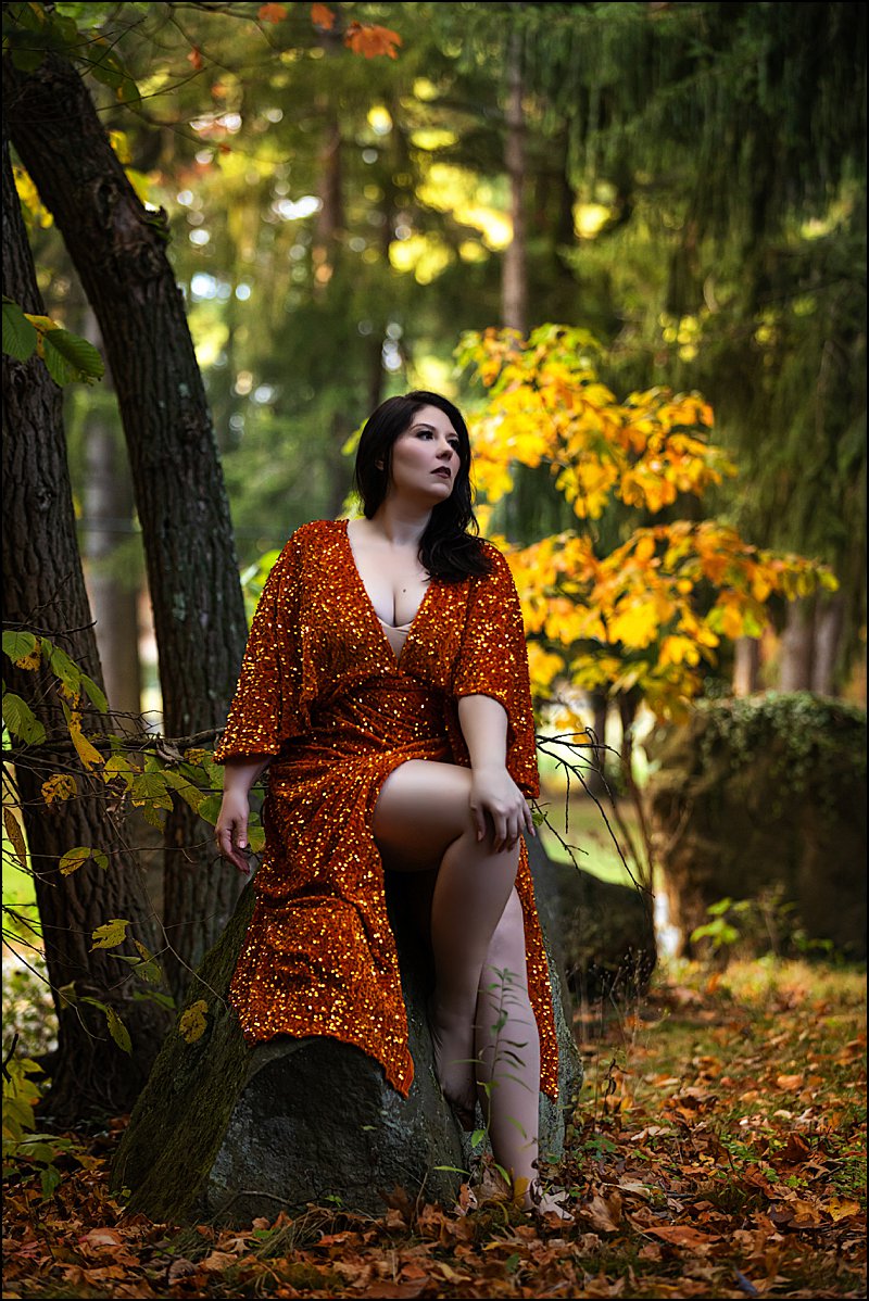 outdoor boudoir photo shoot in pittsburgh, sequin gown in the fall foliage, boudoir photography pittsburgh
