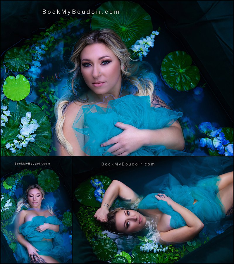 pittsburgh boudoir, pool photo shoot with florals and tulle, sexy photo shoot pittsburgh, best boudoir in pittsburgh