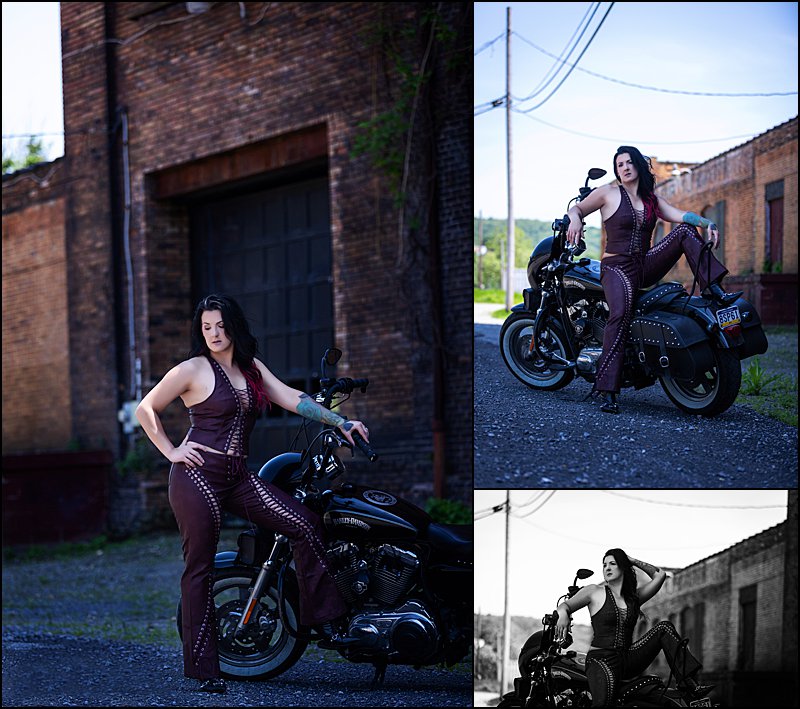Pittsburgh Motorcycle Photo Shoot with badass women in urban setting with Maura Chick Studios