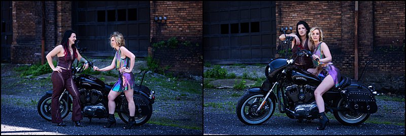 women posing during motorcycle boudoir photo shoot in pittsburgh with Pics By Chicks Photography, Pittsburgh's Premier Boudoir Photographer