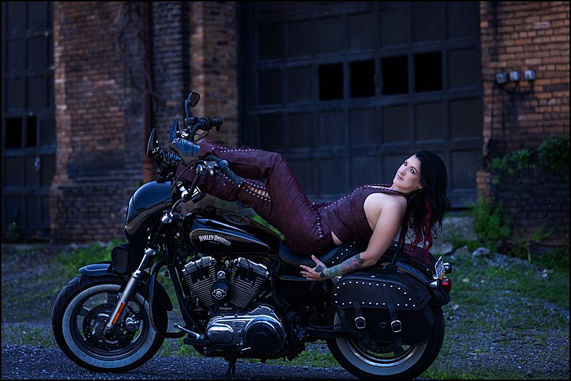 fun motorcycle photo shoot in lingerie, pittsburgh boudoir photographer, boudoir brand ambassadors