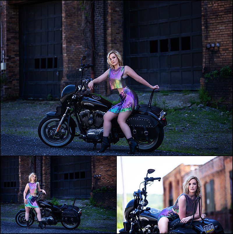 fun motorcycle photo shoot in lingerie, pittsburgh boudoir photographer, boudoir brand ambassadors
