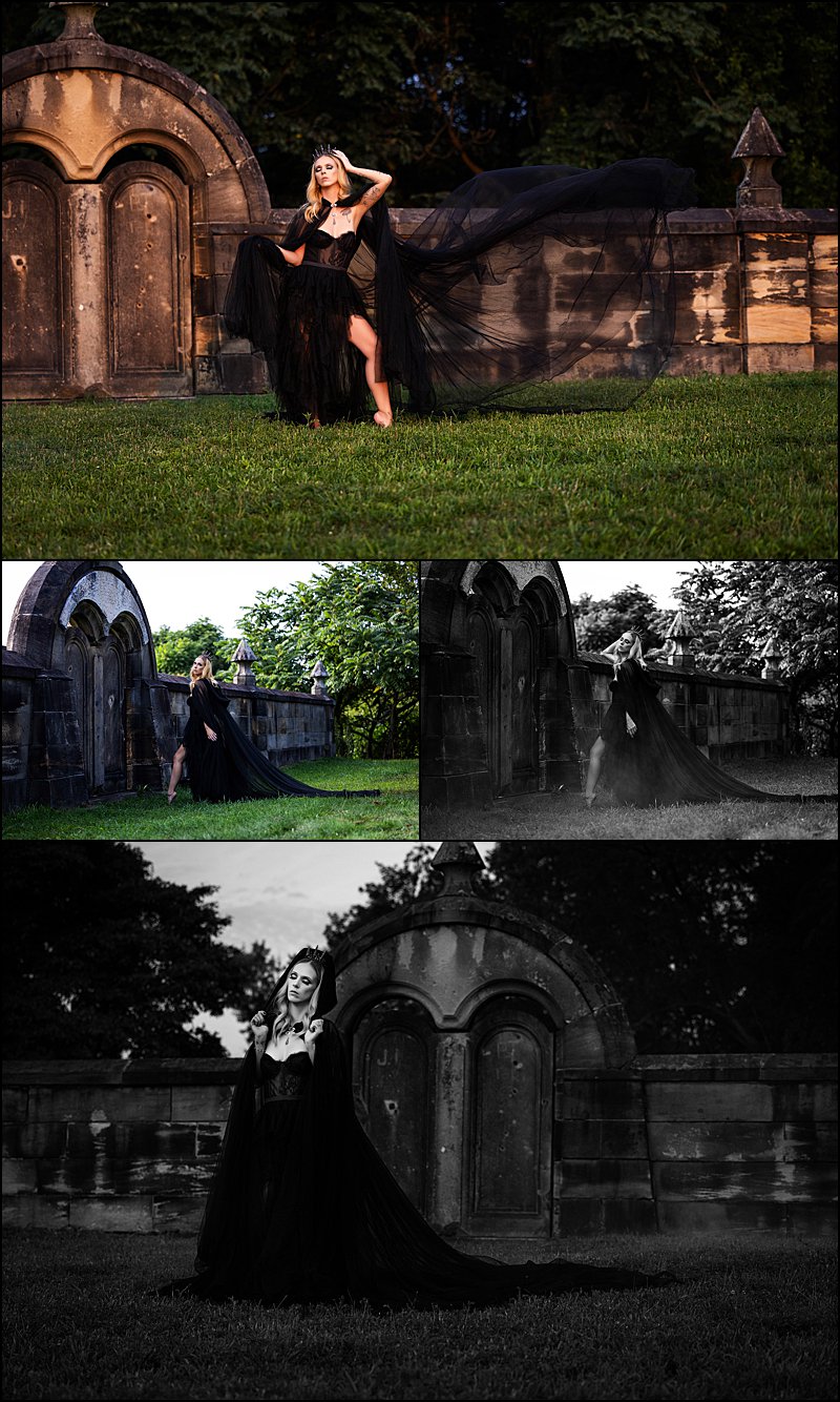 cemetery photo shoot for boudoir photo shoot in pittsburgh, woman in tulle dress posing in cemetery for halloween themed photo shoot with Pittsburgh boudoir photographer Maura Chick cemetery photo shoot for boudoir photo shoot in pittsburgh, woman in tulle dress posing in cemetery for halloween themed photo shoot with Pittsburgh boudoir photographer Maura Chick