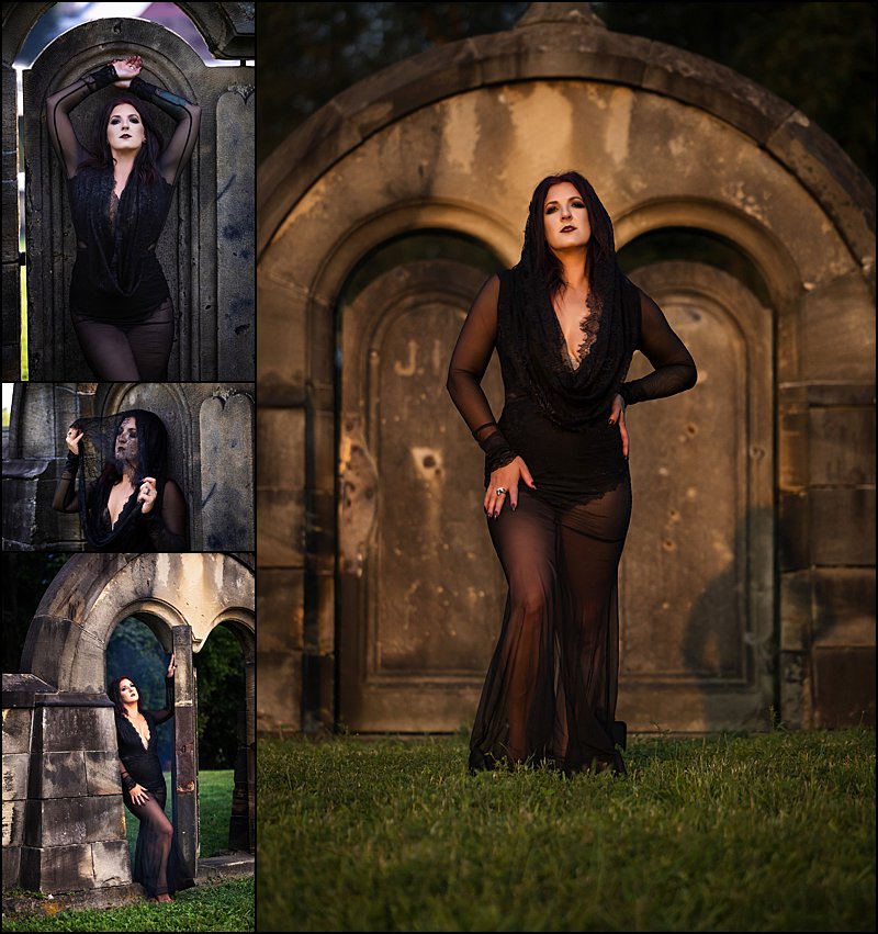 cemetery photo shoot for boudoir photo shoot in pittsburgh, woman in tulle dress posing in cemetery for halloween themed photo shoot with Pittsburgh boudoir photographer Maura Chick cemetery photo shoot for boudoir photo shoot in pittsburgh, woman in tulle dress posing in cemetery for halloween themed photo shoot with Pittsburgh boudoir photographer Maura Chick