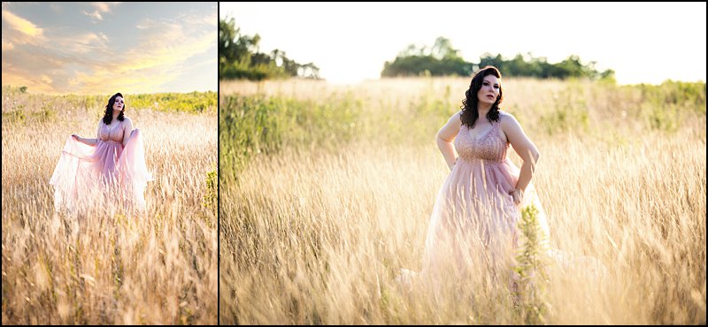 boudoir pittsburgh sunset photo shoot in grassy field, boudoir photography special photo shoot in sequin and tulle dress