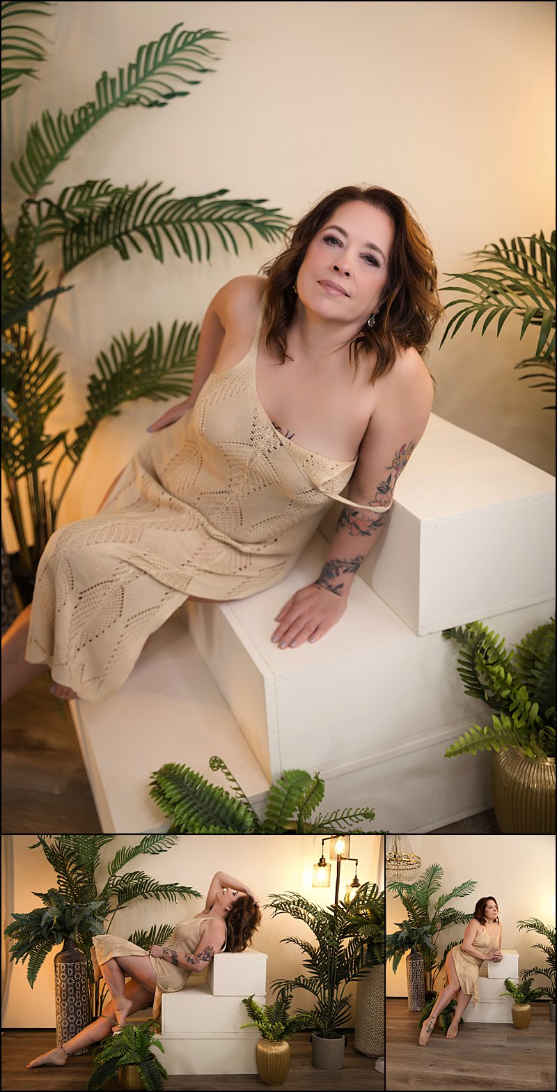 pittsburgh photographer who does boudoir photo shoots, boho lingerie on studio steps pittsburgh photographer who does boudoir photo shoots, boho lingerie on studio steps